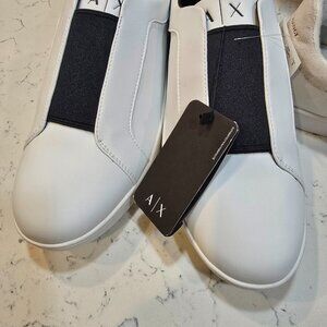 Armani Exchange White Men's logo LEATHER Slip On Sneakers Size 11 NWO TAGS MINT
